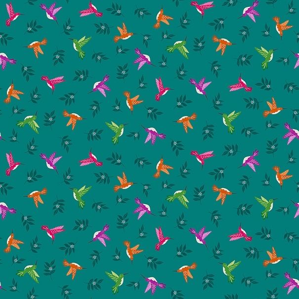 Makower - Jewel Tones - Hummingbirds - teal