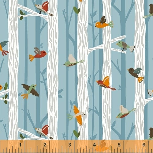 Windham Fabrics - Bear Camp - little Birds - hellblau