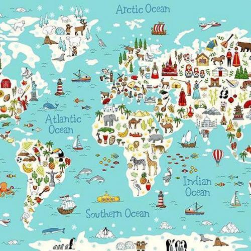 Makower - Around the World - Panel 60cm - World Map