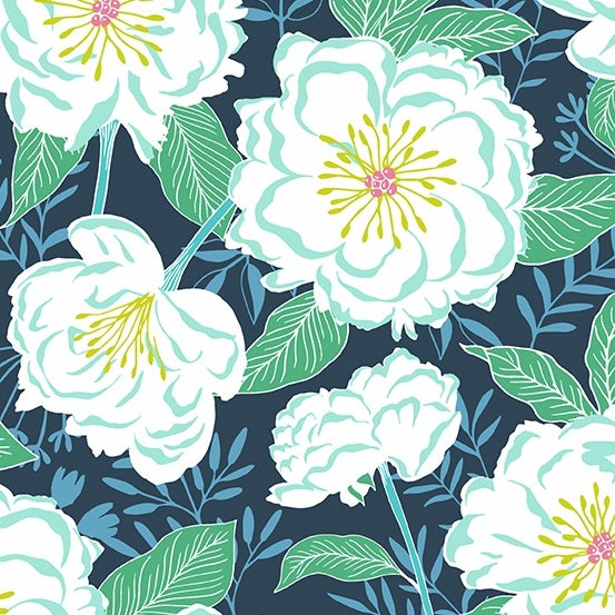 Makower - Flora and Fauna - Camelias - navy