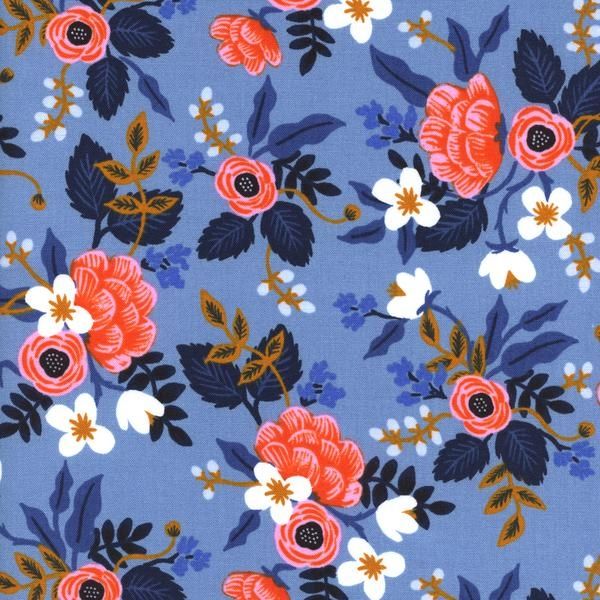 Cotton and Steel - Rifle Paper Co. - Les Fleurs - blau