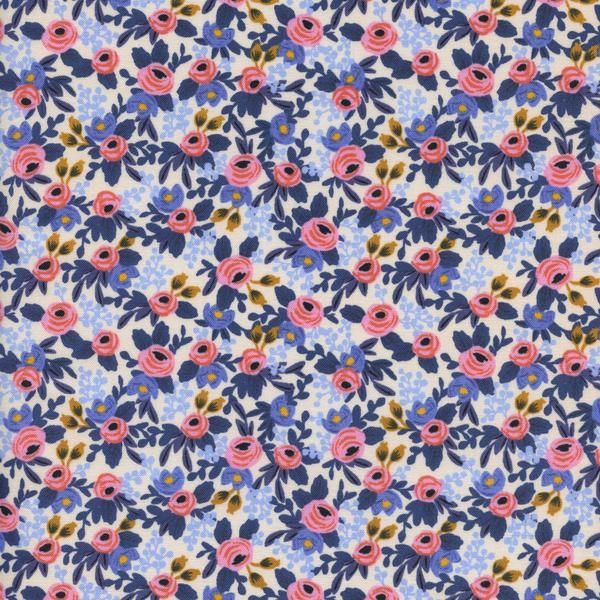 Cotton and Steel - Rifle Paper Co. - Les Fleurs - Rosa - hellblau