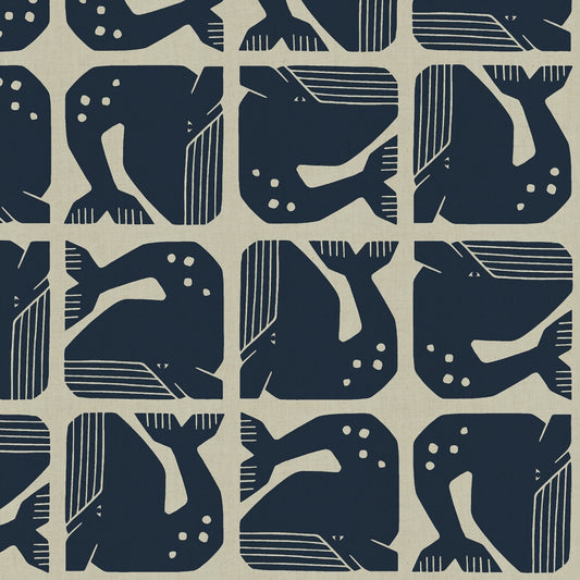 Cotton and Steel - By the seaside - Grumpy Whale - blue grey