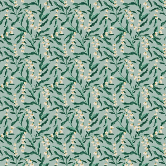 Cotton and Steel - Rifle Paper Co. - Vintage Garden - Lily - mint metallic