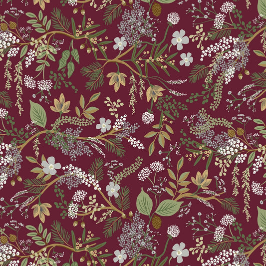 Cotton and Steel - Rifle Paper Co. - English Rose - Juniper Forest - burgundy