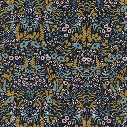 Cotton and Steel - Rifle Paper Co. - Menagerie - Tapestry midnight metallic