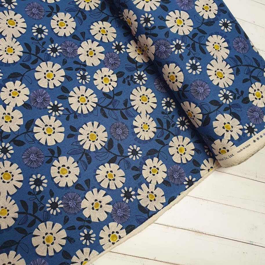 Canvas Blue Flowers - Leinen-Mix Canvas - blau