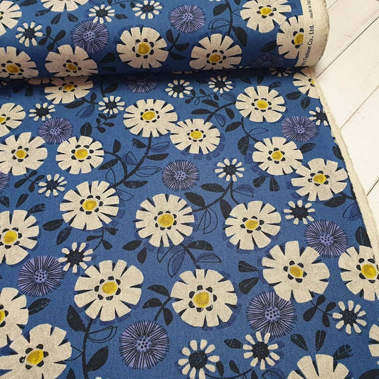 Canvas Blue Flowers - Leinen-Mix Canvas - blau