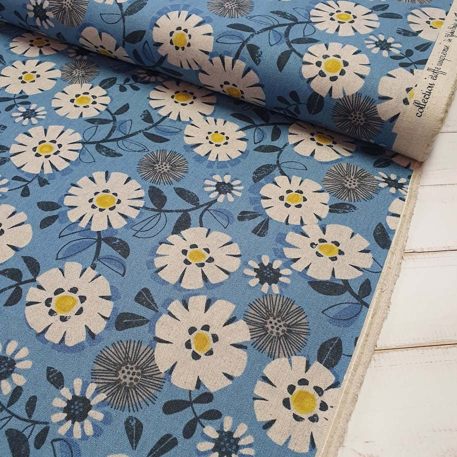 Canvas Blue Flowers - Leinen-Mix Canvas - hellblau