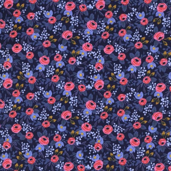 Cotton and Steel - Rifle Paper Co. - Les Fleurs - Rosa - dunkelblau