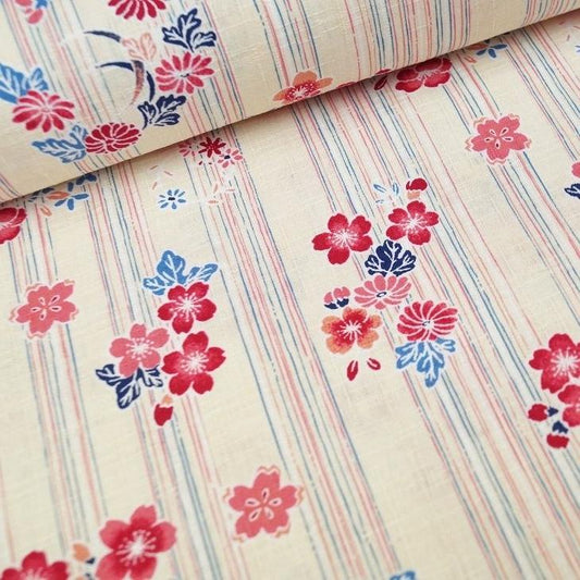 Japan Flowers - Barkcloth - weiß