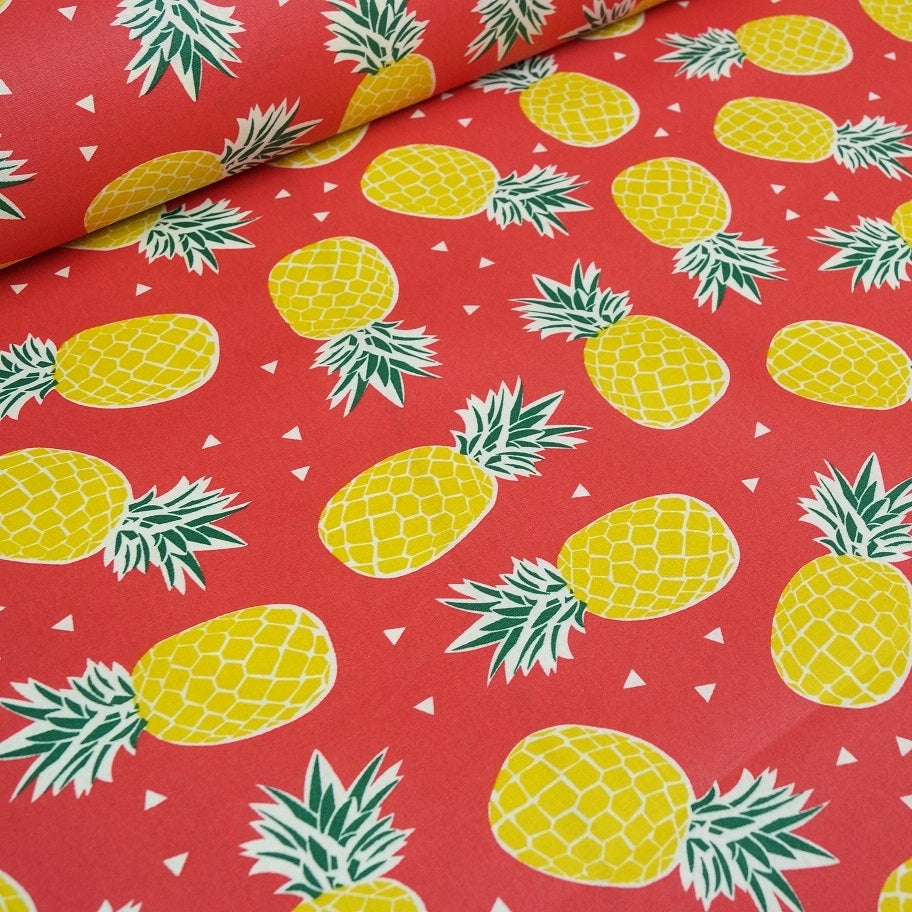 Beschichteter Baumwollstoff mit Ananas - rot