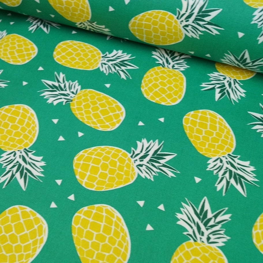 Beschichteter Baumwollstoff mit Ananas - grün