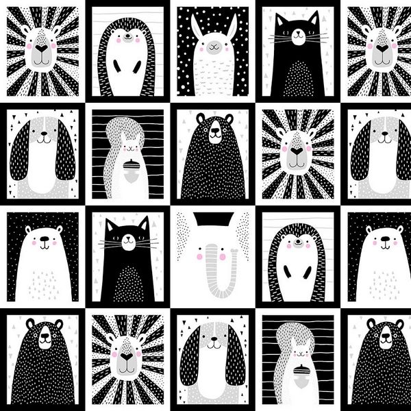 Animal Patchwork - Black and White with a Touch of Bright