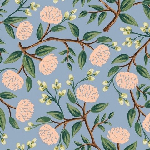 Cotton and Steel - Rifle Paper Co. - Wildwood - Peonies - dusty blue