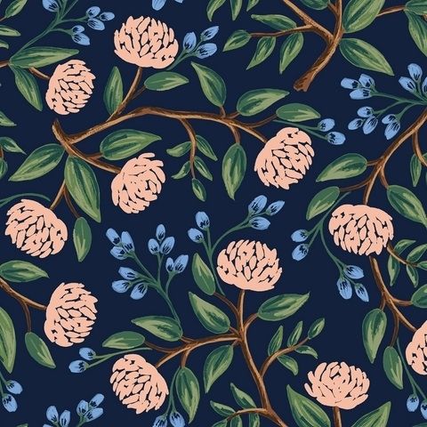 Cotton and Steel - Rifle Paper Co. - Wildwood - Peonies - navy