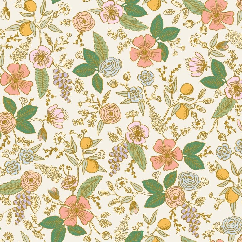 Cotton and Steel - Rifle Paper Co. - Orchard - Colette - cream metallic