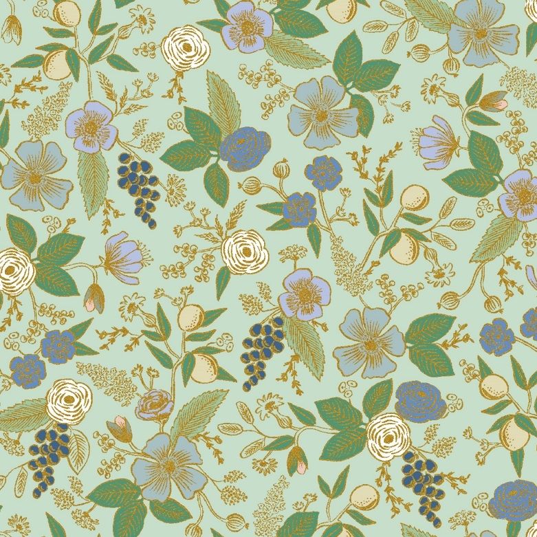 Cotton and Steel - Rifle Paper Co. - Orchard - Colette - mint metallic