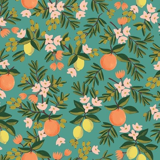 Cotton and Steel - Rifle Paper Co. - Primavera - Citrus Floral - teal